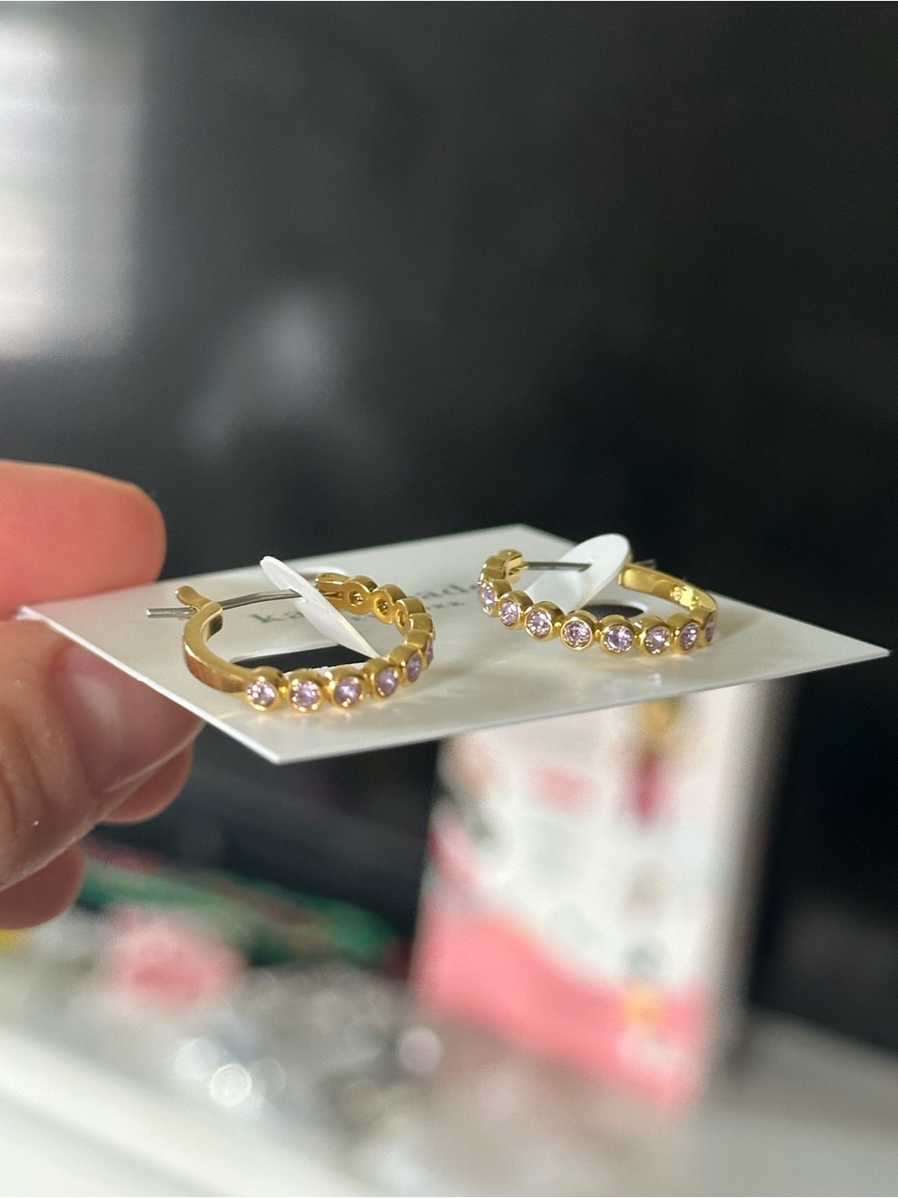 Kate Spade New York Gold Hoop Earrings with Lavender Stones - Women Jewelry